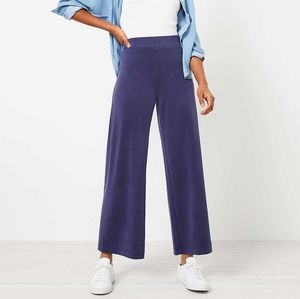LOFT knit elasticized waist wide leg crop pants, 32", blue